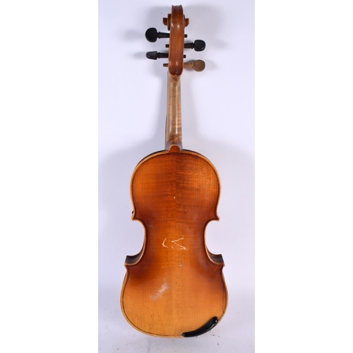 462 - A VIOLIN with bow. Violin 59 cm long, length of back 35.5 cm.