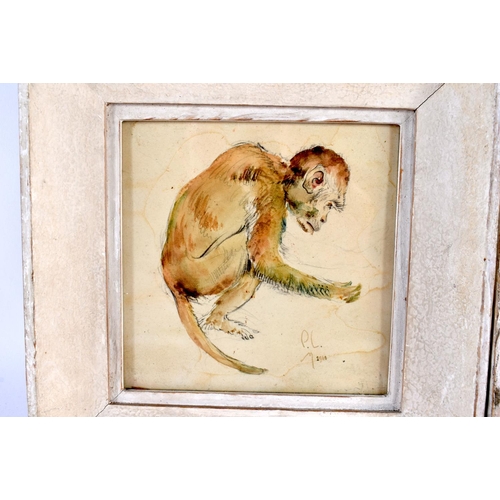 463 - Paul Lemercier (C1943) Pair, Watercolours, Dodo & Monkey. 24 cm square.