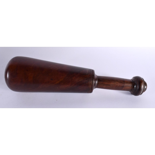 472 - A LARGE 19TH CENTURY TREEN LIGNUM VITAE HEAVY WOOD PESTLE AND MORTAR. Mortar 24 cm x 18cm. (2)