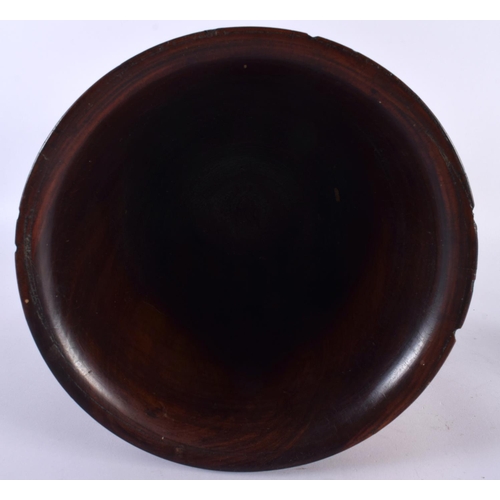 472 - A LARGE 19TH CENTURY TREEN LIGNUM VITAE HEAVY WOOD PESTLE AND MORTAR. Mortar 24 cm x 18cm. (2)