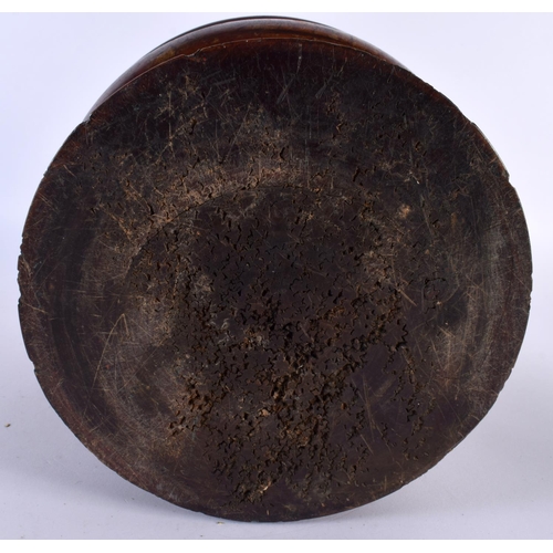 472 - A LARGE 19TH CENTURY TREEN LIGNUM VITAE HEAVY WOOD PESTLE AND MORTAR. Mortar 24 cm x 18cm. (2)