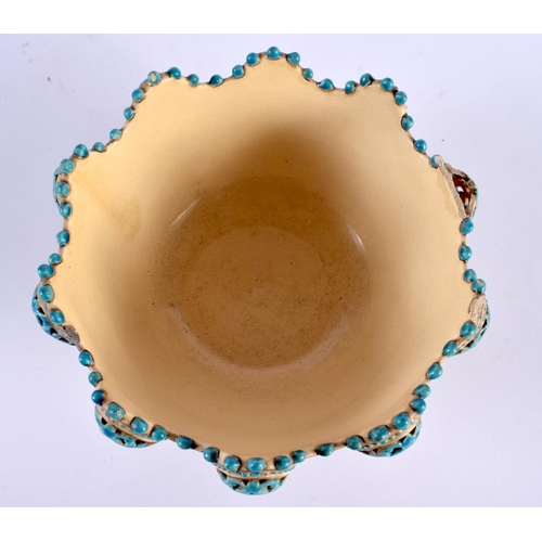 48 - A RARE ANTIQUE HUNGARIAN ZSOLNAY PECS RETICULATED POTTERY BOWL with turquoise painted body. 18cm wid... 