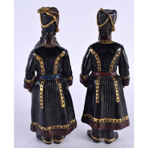 482 - A PAIR OF CONTEMPORARY COLD PAINTED RUSSIAN BRONZE COSSACKS. 19 cm high.