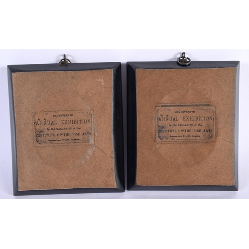 486 - A PAIR OF CONTEMPORARY PORTRAIT MINIATURES. 13 cm x 10 cm.