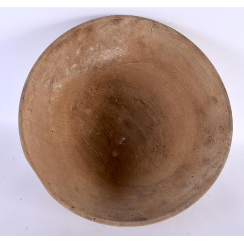 498 - AN ANTIQUE TREEN DAIRY WOOD BOWL with pat. Largest 32 cm diameter. (2)