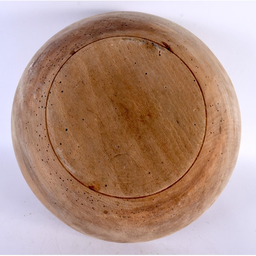 498 - AN ANTIQUE TREEN DAIRY WOOD BOWL with pat. Largest 32 cm diameter. (2)