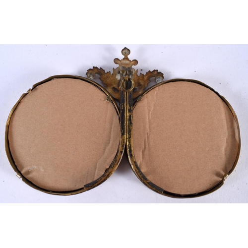 509 - AN ANTIQUE FRENCH EMPIRE GILT METAL PHOTOGRAPH DOUBLE FRAME. 17 cm x 10 cm.