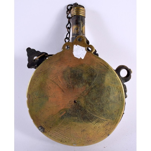 531 - A 19TH CENTURY MIDDLE EASTERN ISLAMIC BRASS POWDER FLASK. 17 cm x 10 cm.