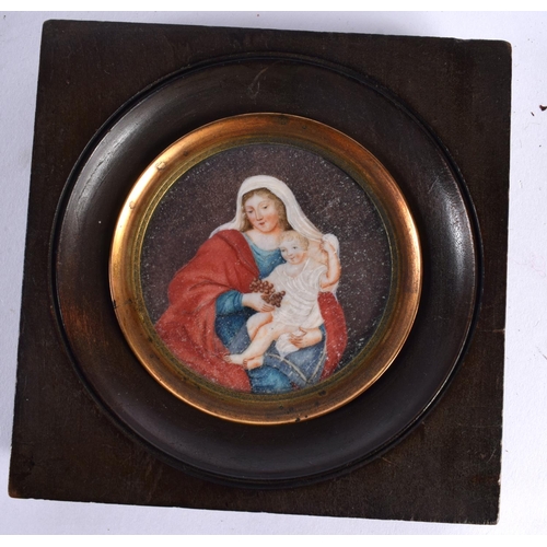 532 - European School (18th/19th Century) Watercolour, Madonna and child. 13 cm square.