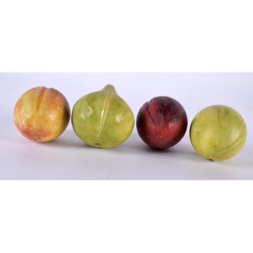 552 - FOUR ART DECO PAINTED ALABASTER FRUIT. Largest 7cm x 5 cm. (4)