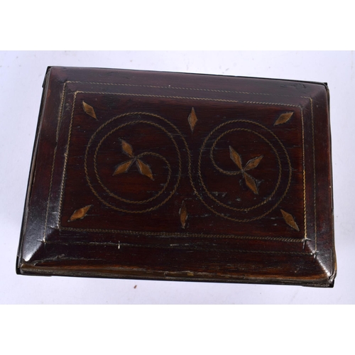 556 - AN ANTIQUE ANGLO INDIAN BRASS INLAID SCENT BOTTLE HOLDER formed as a brass inlaid box. 15cm x 10 cm.