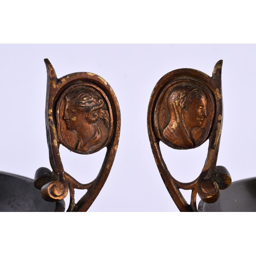 561 - A PAIR OF 19TH CENTURY FRENCH GRAND TOUR TWIN HANDLED BRONZE PEDESTAL COMPORTS inset with portrait m... 