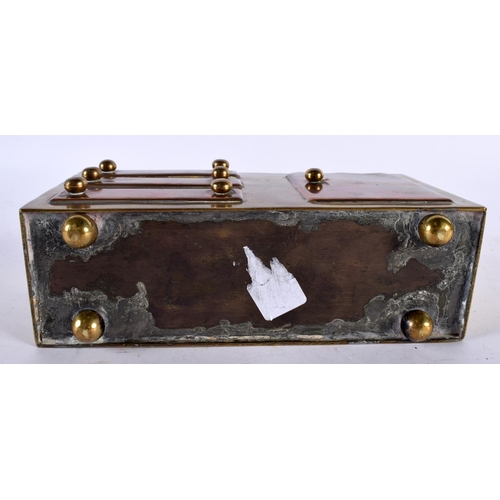 575 - AN UNUSUAL EARLY VICTORIAN WELSH COPPER AND BRASS SALT BOX formed as a cooker. 18cm x 10 cm.