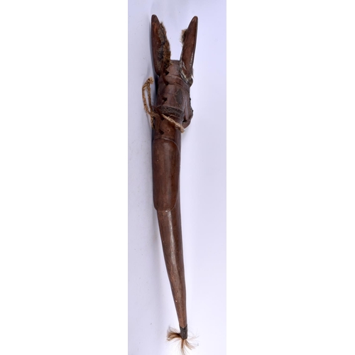 581 - AN UNUSUAL EARLY 20TH CENTURY CARVED CONTINENTAL HORSE STICK possibly a toy. 85 cm long.