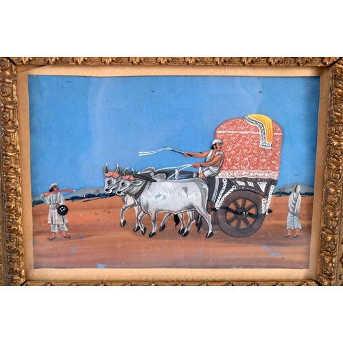 588 - Indian School (19th Century) Watercolour, Mica Mineral,  Carriage scene. 26 cm x 21 cm.