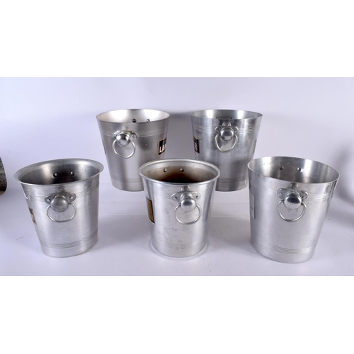 590 - FIVE VINTAGE CHROME CHAMPAGNE BUCKETS. Largest 22cm x 18cm. (5)