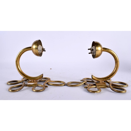 593 - A PAIR OF VINTAGE BRASS WALL APPLIQUES. 15cm x 10 cm.