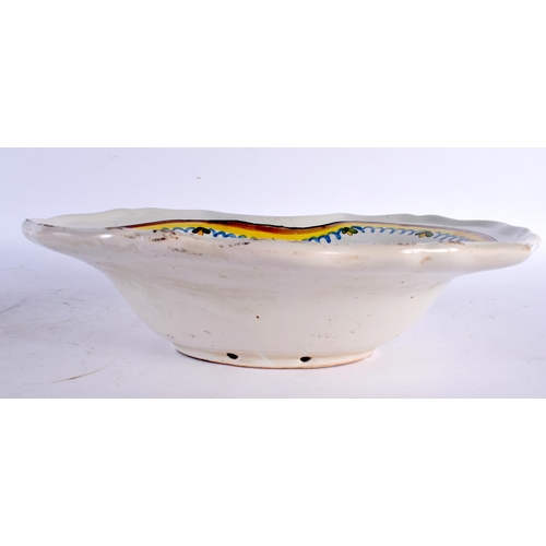 61 - AN ANTIQUE FRENCH FAIENCE TIN GLAZED POTTERY BARBERS BOWL painted with flowers. 27 cm x 22cm.