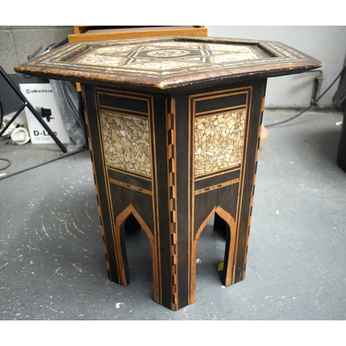 617 - AN ANTIQUE MOORISH MIDDLE EASTERN HEXAGONAL MOTHER OF PEARL INLAID TABLE retailed by Liberty's. 52 c... 