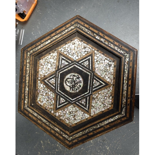 617 - AN ANTIQUE MOORISH MIDDLE EASTERN HEXAGONAL MOTHER OF PEARL INLAID TABLE retailed by Liberty's. 52 c... 