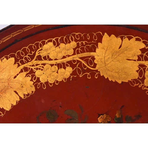 618 - A VICTORIAN TOLEWARE COUNTRY HOUSE TRAY. 52 cm diameter.