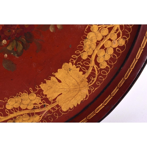 618 - A VICTORIAN TOLEWARE COUNTRY HOUSE TRAY. 52 cm diameter.