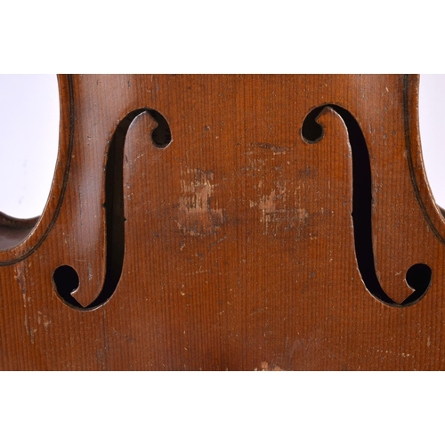 619 - A VINTAGE TWO PIECE BACK VIOLIN and bow. 58 cm long, length of back 35.5 cm.