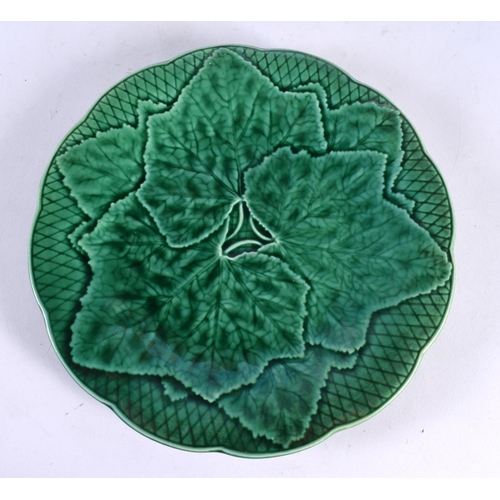 62 - TWELVE GIEN MAJOLICA CABBAGE LEAF MAJOLICA PLATES. 20cm wide. (12)