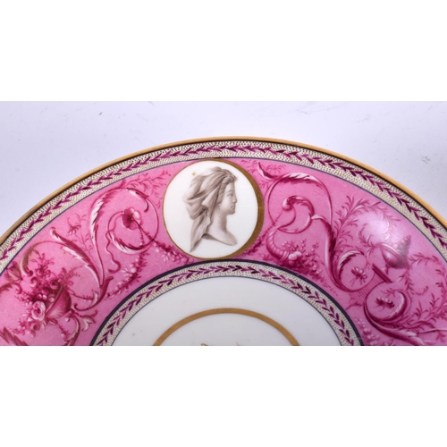 6 - A FINE EARLY 19TH CENTURY FRENCH SEVRES EMPIRE PORCELAIN CUP AND SAUCER painted with portraits upon ... 