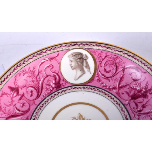 6 - A FINE EARLY 19TH CENTURY FRENCH SEVRES EMPIRE PORCELAIN CUP AND SAUCER painted with portraits upon ... 