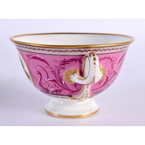 6 - A FINE EARLY 19TH CENTURY FRENCH SEVRES EMPIRE PORCELAIN CUP AND SAUCER painted with portraits upon ... 