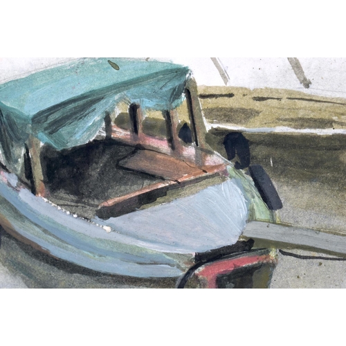 643 - Bian Hong (20th Century) Watercolour, Boats in a landscape. 48 cm x 42 cm.