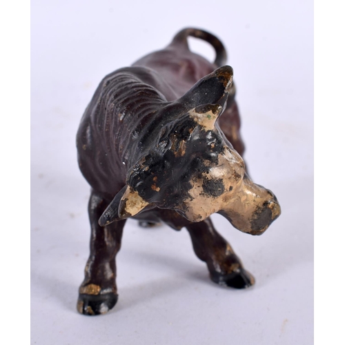 650 - A LATE 19TH CENTURY AUSTRIAN COLD PAINTED BRONZE FIGURE OF A BULL in the manner of Franz Xavier Berg... 