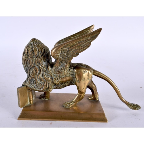 660 - A 19TH CENTURY ITALIAN GRAND TOUR BRONZE ST MARK VENICE FIGURE modelled as a winged lion. 14cm x 10 ... 