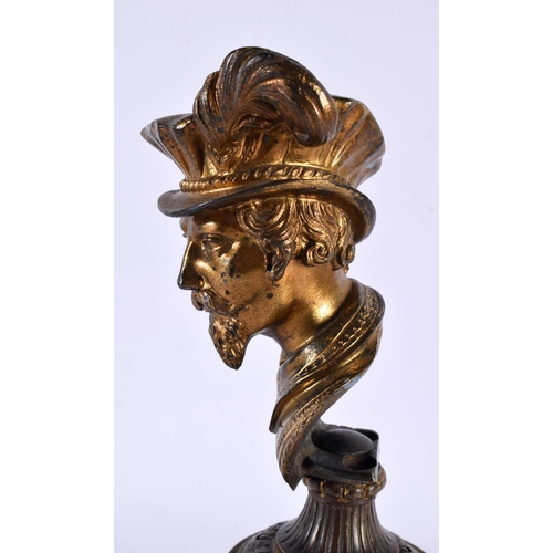 673 - A 19TH CENTURY EUROPEAN COUNTRY HOUSE GRAND TOUR BRONZE BUST OF A MALE modelled upon a wooden plinth... 