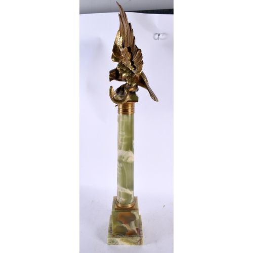 682 - A LOVELY LARGE LATE 19TH CENTURY FRENCH GILT BRONZE AND ONYX COLUMN modelled with an eagle grappling... 