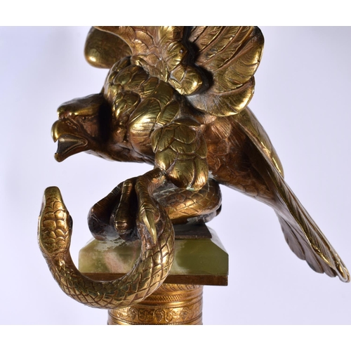 682 - A LOVELY LARGE LATE 19TH CENTURY FRENCH GILT BRONZE AND ONYX COLUMN modelled with an eagle grappling... 