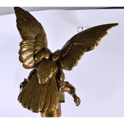 682 - A LOVELY LARGE LATE 19TH CENTURY FRENCH GILT BRONZE AND ONYX COLUMN modelled with an eagle grappling... 