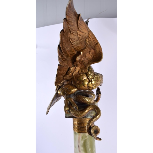 682 - A LOVELY LARGE LATE 19TH CENTURY FRENCH GILT BRONZE AND ONYX COLUMN modelled with an eagle grappling... 