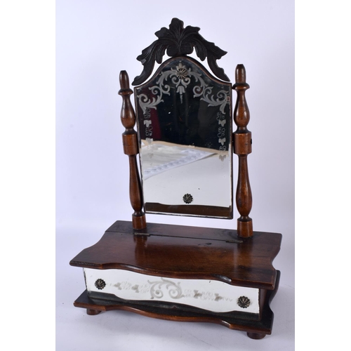 701 - A CHARMING 1920S CARVED WOOD MIRRORED GLASS MINIATURE JEWELLERY BOX formed as a dressing table. 33 c... 