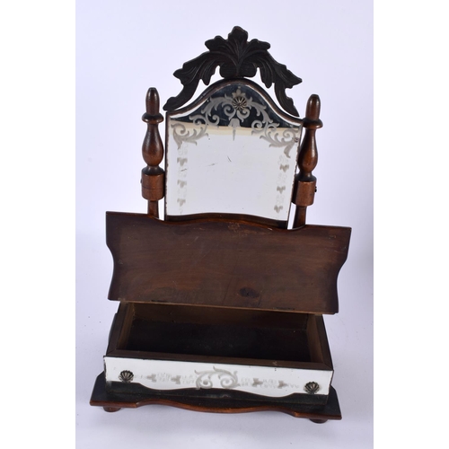 701 - A CHARMING 1920S CARVED WOOD MIRRORED GLASS MINIATURE JEWELLERY BOX formed as a dressing table. 33 c... 