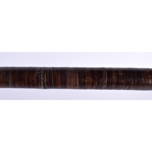 712 - AN EARLY 19TH CENTURY HORN HANDLED TAPERING WALKING CANE. 89 cm long.