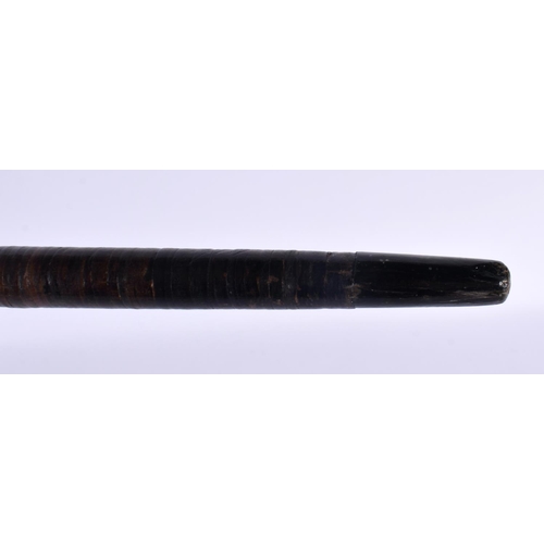 712 - AN EARLY 19TH CENTURY HORN HANDLED TAPERING WALKING CANE. 89 cm long.