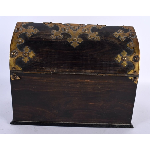 713 - AN EARLY VICTORIAN COROMANDEL BRASS MOUNTED DESK CASKET. 22cm x 22cm.