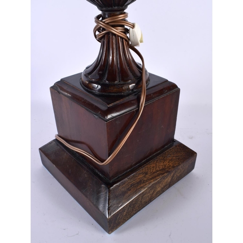 720 - A LARGE EDWARDIAN CARVED WOOD COUNTRY HOUSE LAMP. 55 cm high.