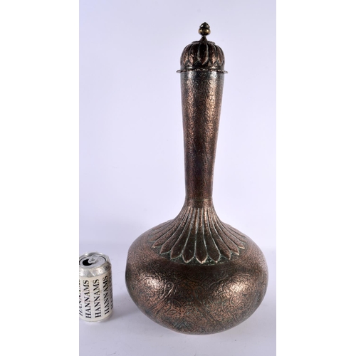 723 - A VERY LARGE 19TH CENTURY MIDDLE EASTERN COPPER ALLOY BULBOUS VASE decorated with foliage and vines.... 