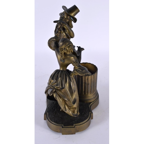 727 - A LATE 19TH CENTURY POLKA PARISIENNE BRONZE TABLE LIGHTER formed with dancing figures. 26 cm x 15cm.