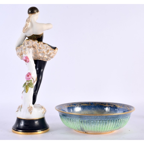 737 - A VERY UNUSUAL ROYAL WORCESTER PORCELAIN FIGURE together with a Mintons bowl. Largest 22cm high. (2)