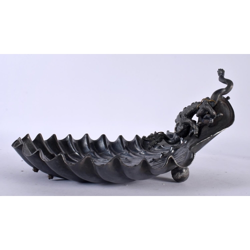 739 - A RARE ART DECO EUROPEAN PEWTER DRAGON AND SERPENT SHELL BOWL Attributed to WMF. 28cm x 22cm.