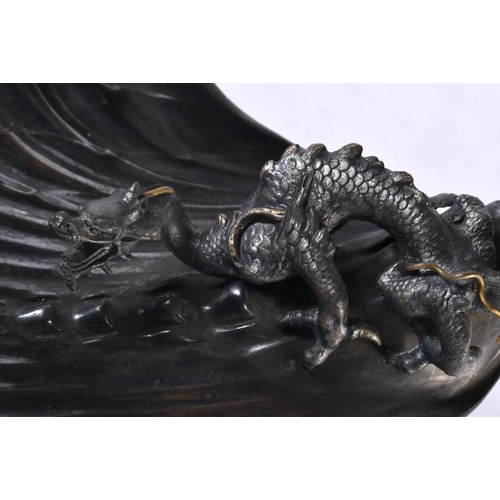 739 - A RARE ART DECO EUROPEAN PEWTER DRAGON AND SERPENT SHELL BOWL Attributed to WMF. 28cm x 22cm.